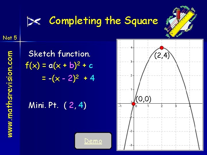 Completing the Square www. mathsrevision. com Nat 5 Sketch function. f(x) = a(x + Completing the Square www. mathsrevision. com Nat 5 Sketch function. f(x) = a(x +