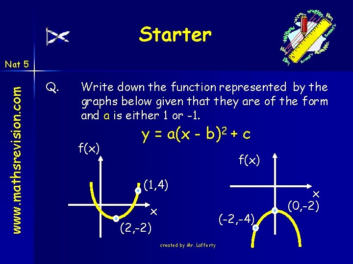 Starter www. mathsrevision. com Nat 5 Q. Write down the function represented by the Starter www. mathsrevision. com Nat 5 Q. Write down the function represented by the