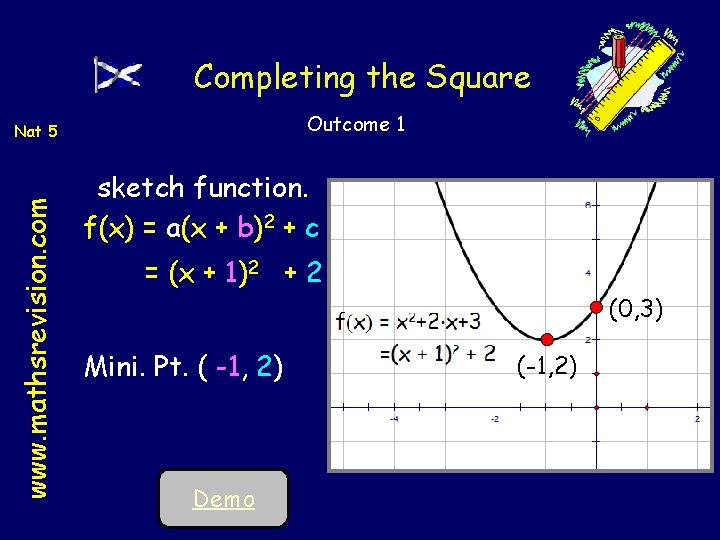 Completing the Square Outcome 1 www. mathsrevision. com Nat 5 sketch function. f(x) = Completing the Square Outcome 1 www. mathsrevision. com Nat 5 sketch function. f(x) =