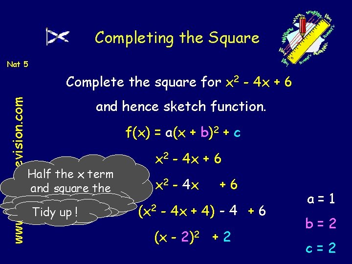 Completing the Square Nat 5 www. mathsrevision. com Complete the square for x 2 Completing the Square Nat 5 www. mathsrevision. com Complete the square for x 2