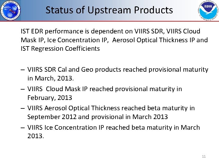 Status of Upstream Products IST EDR performance is dependent on VIIRS SDR, VIIRS Cloud