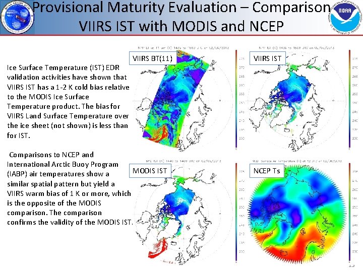 Provisional Maturity Evaluation – Comparison VIIRS IST with MODIS and NCEP Ice Surface Temperature