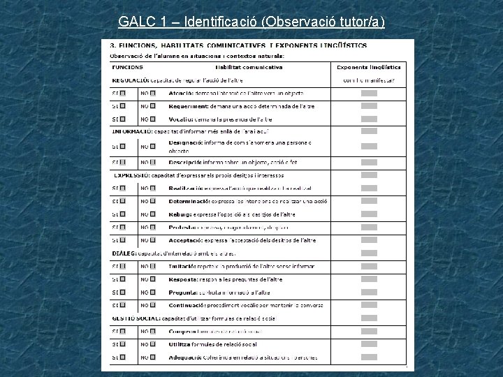 GALC 1 – Identificació (Observació tutor/a) 