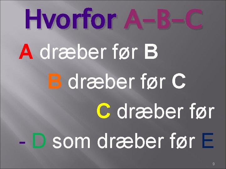 Hvorfor A-B-C A dræber før B B dræber før C C dræber før - Hvorfor A-B-C A dræber før B B dræber før C C dræber før -