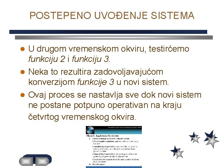 POSTEPENO UVOĐENJE SISTEMA U drugom vremenskom okviru, testirćemo funkciju 2 i funkciju 3. l