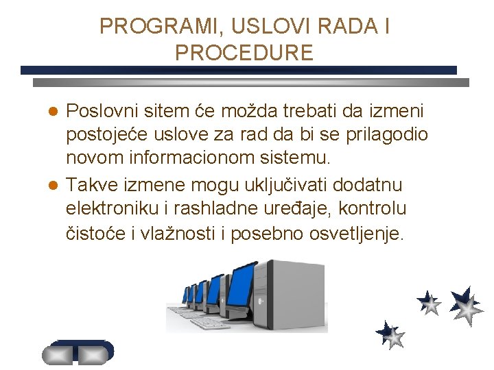 PROGRAMI, USLOVI RADA I PROCEDURE Poslovni sitem će možda trebati da izmeni postojeće uslove