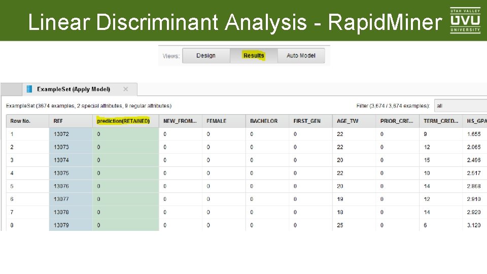 Linear Discriminant Analysis - Rapid. Miner 