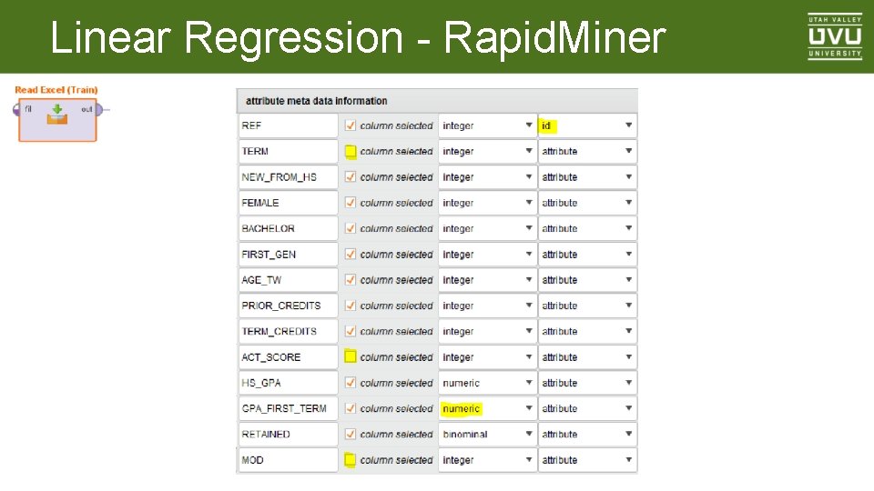 Linear Regression - Rapid. Miner 