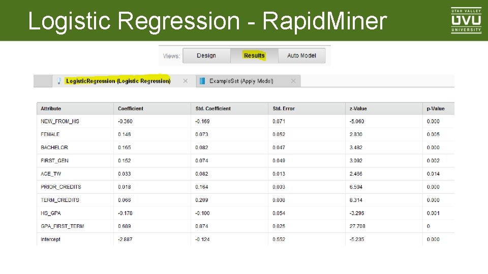 Logistic Regression - Rapid. Miner 