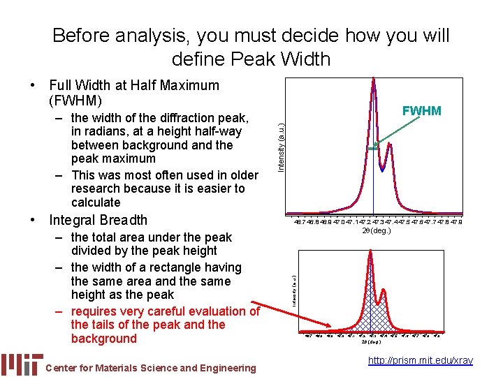 Before analysis, you must decide how you will define Peak Width • Full Width