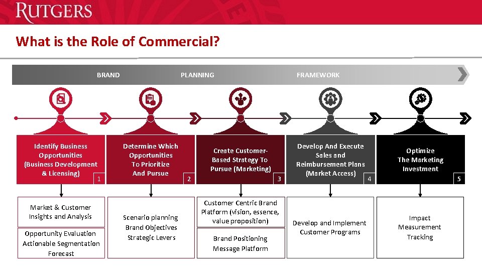 What is the Role of Commercial? BRAND Identify Business Opportunities (Business Development & Licensing)