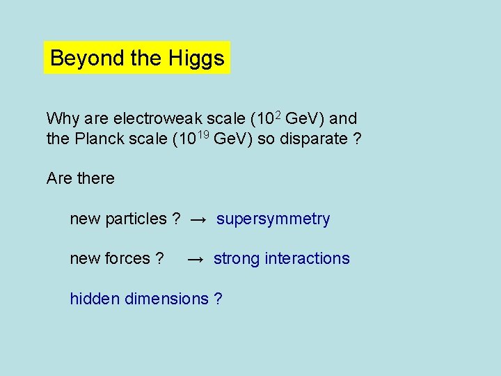 Beyond the Higgs Why are electroweak scale (102 Ge. V) and the Planck scale