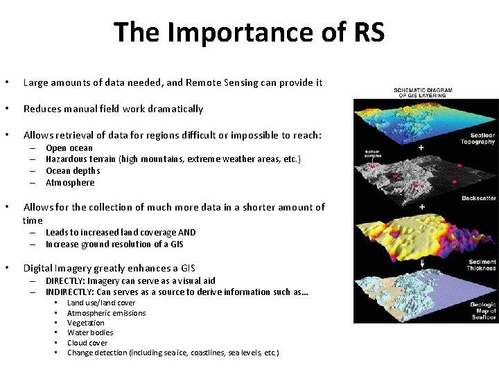 The Importance of RS • Large amounts of data needed, and Remote Sensing can