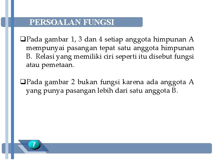 PERSOALAN FUNGSI q. Pada gambar 1, 3 dan 4 setiap anggota himpunan A mempunyai