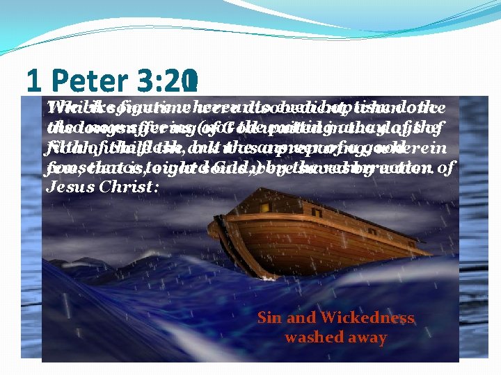 1 Peter 3: 20 3: 21 The likesometime figure whereunto even baptism Which were