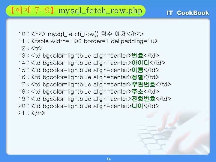 Section 7 -9】mysql_fetch_row. php 01 【예제 02 10 11 12 13 14 15 16