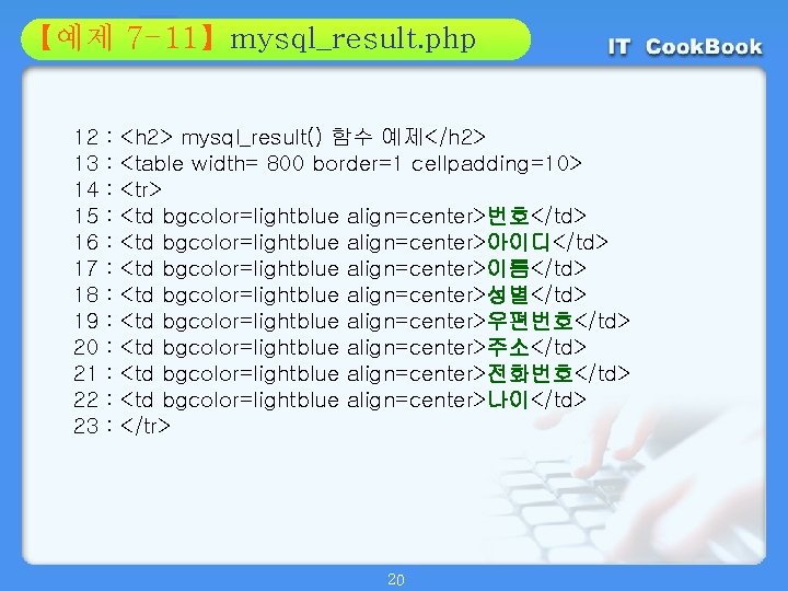 Section 7 -11】mysql_result. php 01 【예제 02 12 13 14 15 16 17 18