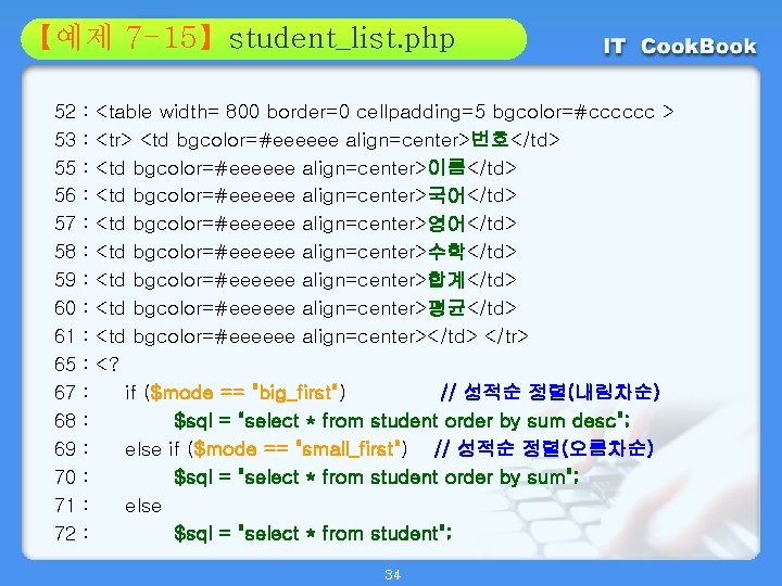 Section 7 -15】student_list. php 01 【예제 02 52 53 55 56 57 58 59