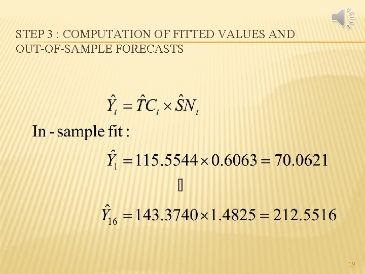 STEP 3 : COMPUTATION OF FITTED VALUES AND OUT-OF-SAMPLE FORECASTS 19 STEP 3 : COMPUTATION OF FITTED VALUES AND OUT-OF-SAMPLE FORECASTS 19