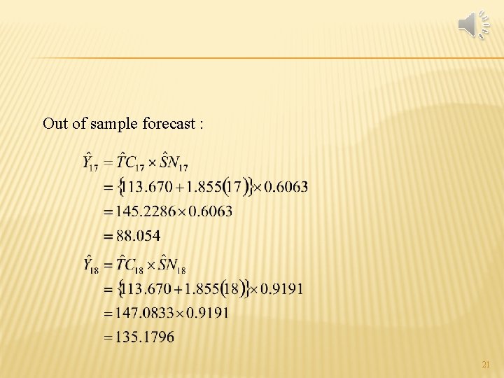 Out of sample forecast : 21 Out of sample forecast : 21