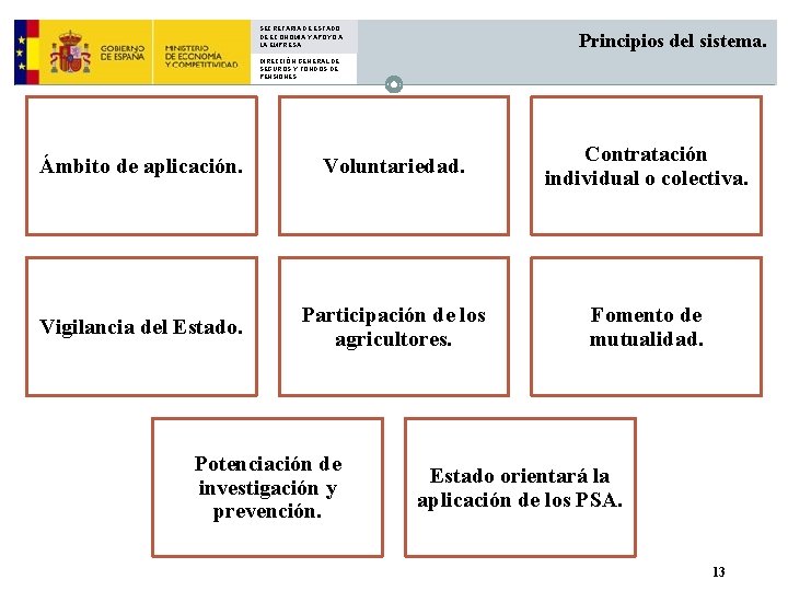 SECRETARIA DE ESTADO DE ECONOMIA Y APOYO A LA EMPRESA Principios del sistema. DIRECCIÓN