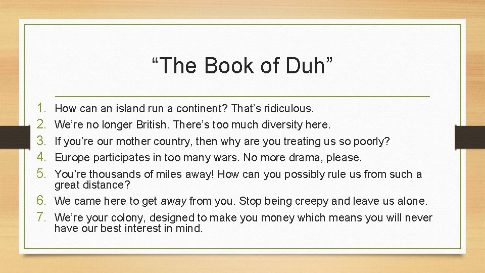 “The Book of Duh” 1. 2. 3. 4. 5. How can an island run