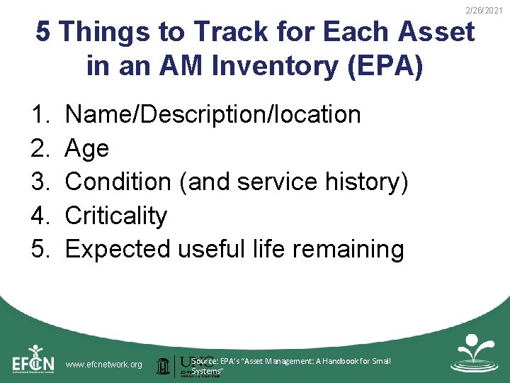 2/26/2021 5 Things to Track for Each Asset in an AM Inventory (EPA) 1. 2/26/2021 5 Things to Track for Each Asset in an AM Inventory (EPA) 1.