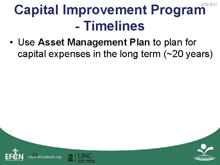 Capital Improvement Program - Timelines 2/26/2021 • Use Asset Management Plan to plan for Capital Improvement Program - Timelines 2/26/2021 • Use Asset Management Plan to plan for