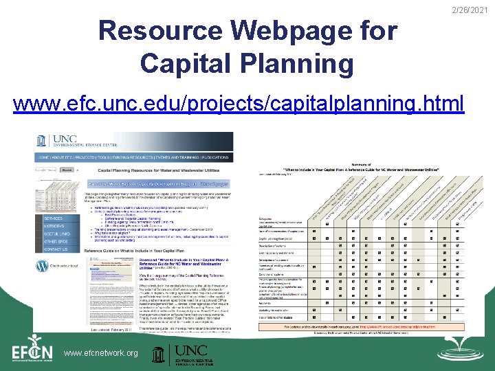 Resource Webpage for Capital Planning 2/26/2021 www. efc. unc. edu/projects/capitalplanning. html www. efcnetwork. org Resource Webpage for Capital Planning 2/26/2021 www. efc. unc. edu/projects/capitalplanning. html www. efcnetwork. org