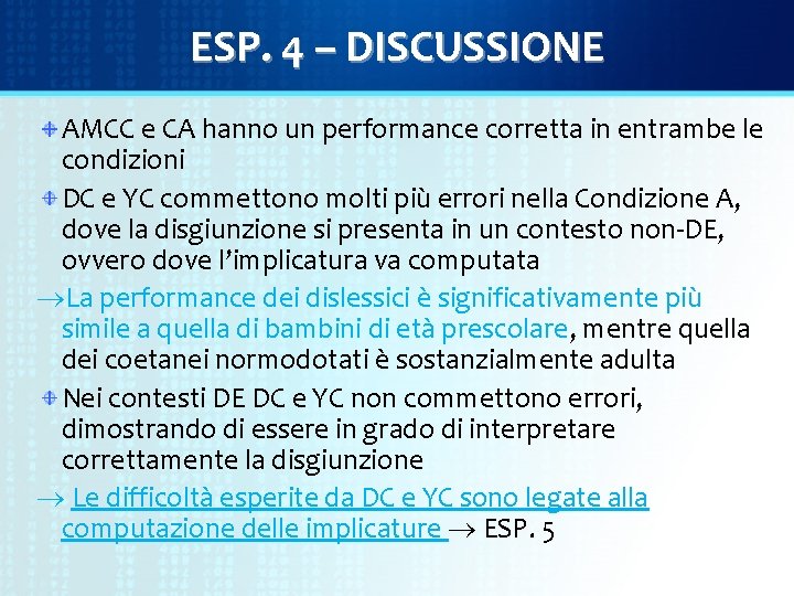 ESP. 4 – DISCUSSIONE AMCC e CA hanno un performance corretta in entrambe le