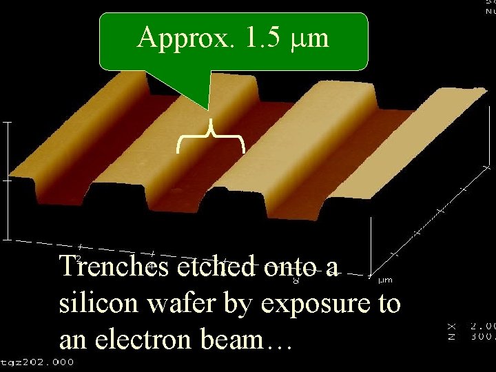 Approx. 1. 5 m Trenches etched onto a silicon wafer by exposure to an