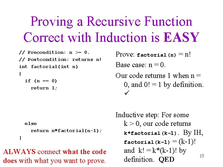 Proving a Recursive Function Correct with Induction is EASY // Precondition: n >= 0.