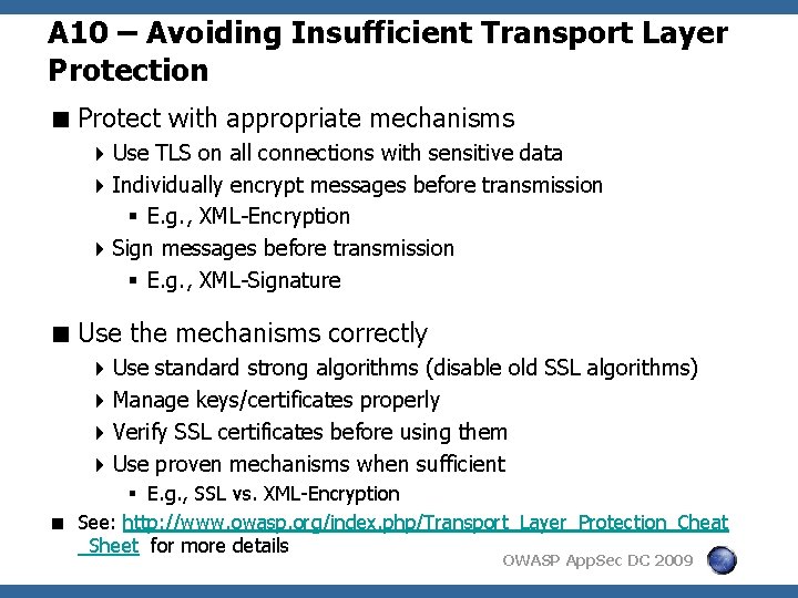 A 10 – Avoiding Insufficient Transport Layer Protection < Protect with appropriate mechanisms 4