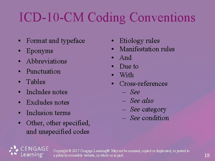 ICD-10 -CM Coding Conventions • • • Format and typeface Eponyms Abbreviations Punctuation Tables
