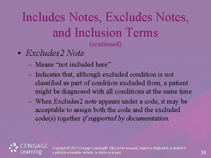 Includes Notes, Excludes Notes, and Inclusion Terms • Excludes 2 Note (continued) – Means