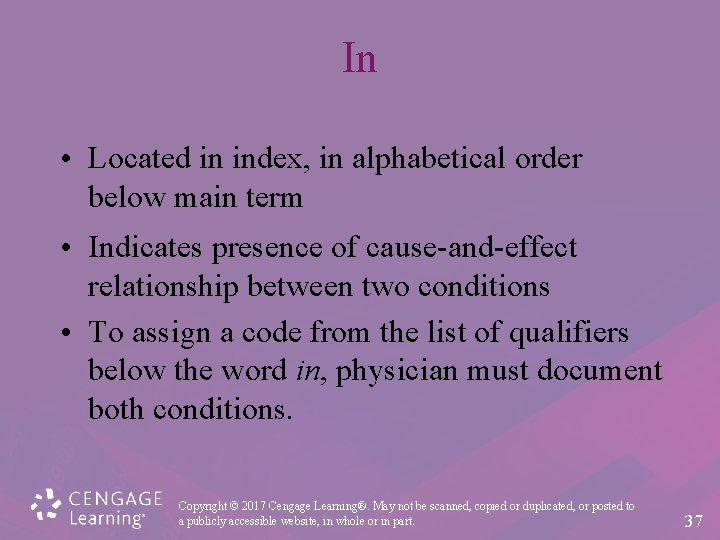 In • Located in index, in alphabetical order below main term • Indicates presence