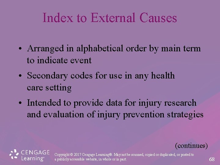 Index to External Causes • Arranged in alphabetical order by main term to indicate