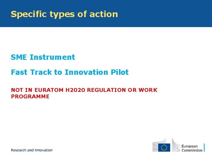 Specific types of action SME Instrument Fast Track to Innovation Pilot NOT IN EURATOM