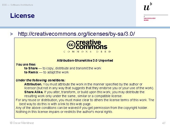 ESE — Software Architecture License > http: //creativecommons. org/licenses/by-sa/3. 0/ Attribution-Share. Alike 3. 0
