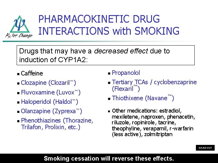 PHARMACOKINETIC DRUG INTERACTIONS with SMOKING Drugs that may have a decreased effect due to