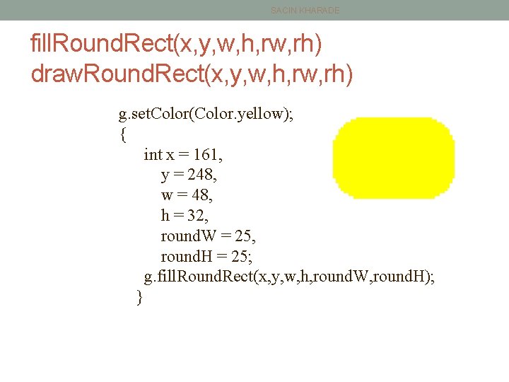 SACIN KHARADE fill. Round. Rect(x, y, w, h, rw, rh) draw. Round. Rect(x, y,