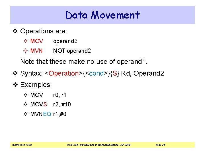 Instruction Sets Chapter 2 Coe 306 Introduction To