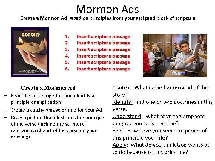 Mormon Ads Create a Mormon Ad based on principles from your assigned block of