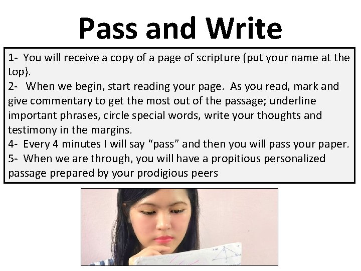 Pass and Write 1 - You will receive a copy of a page of