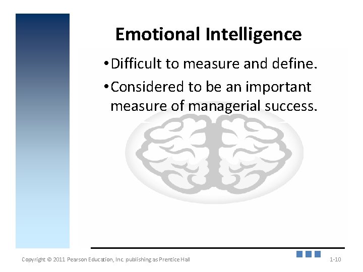 Emotional Intelligence • Difficult to measure and define. • Considered to be an important