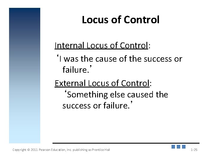 Locus of Control Internal Locus of Control: ‘I was the cause of the success