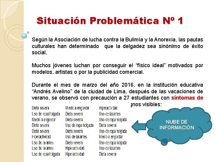 Situación Problemática Nº 1 Según la Asociación de lucha contra la Bulimia y la