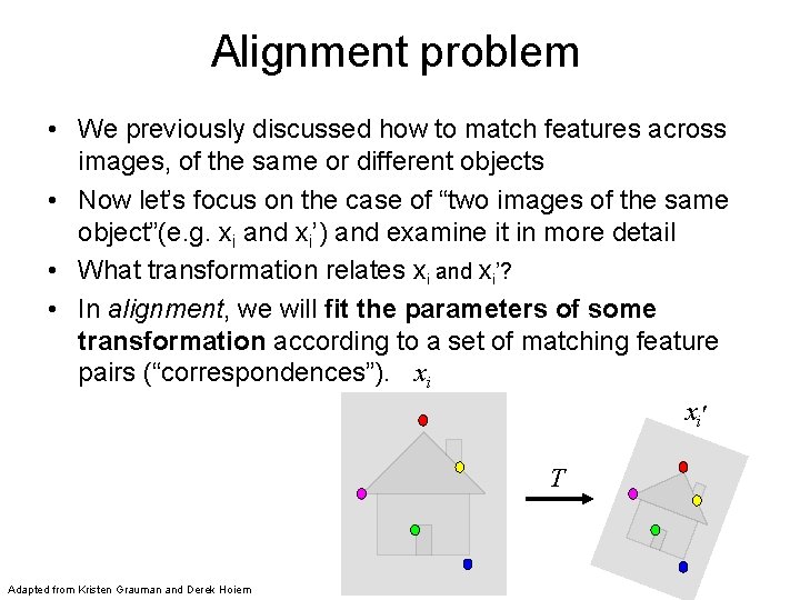 Alignment problem • We previously discussed how to match features across images, of the