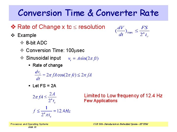 Conversion Time & Converter Rate v Rate of Change x tc resolution v Example