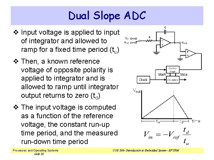 Dual Slope ADC v Input voltage is applied to input of integrator and allowed
